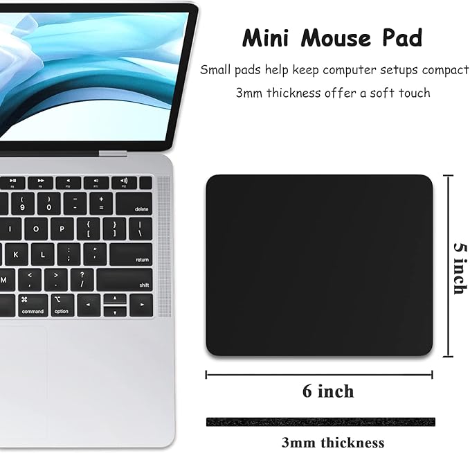 Dapesuom Small Mouse Pad, 5 x 6 Inch Thick Rubber Premium-Textured Non-Slip Portable & Washable Mini Mouse Mat for Women Men Wireless Laptops Keyboard Tray Gaming Work Computer Travel, Jet Black