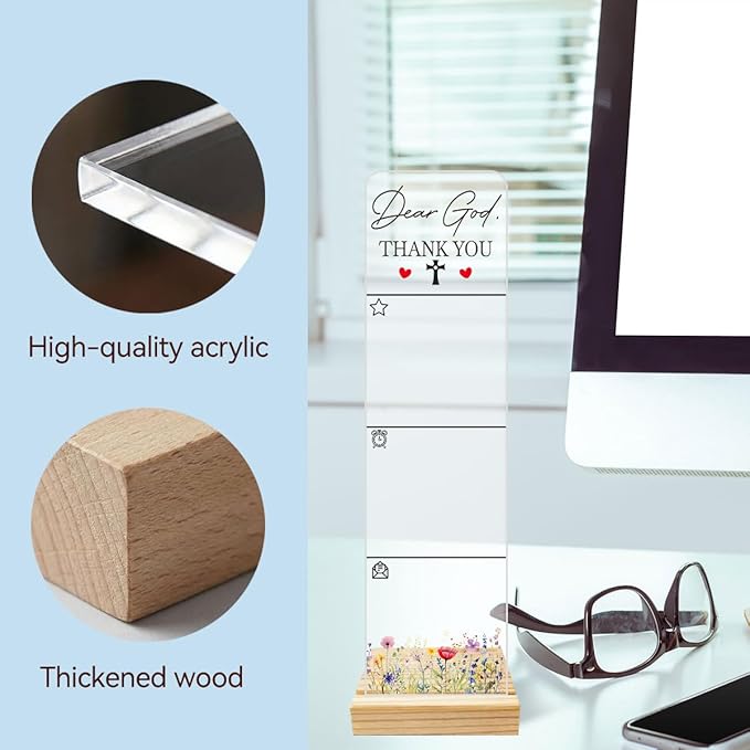 Sticky Notes Monitor Memo Board with Removable Wooden Base Dear God Thank You Portable Acrylic Message Board Sign Sticky Note Holder Bonus 200 Sheets 2 Sizes Sticky Notes Office Desk Accessories