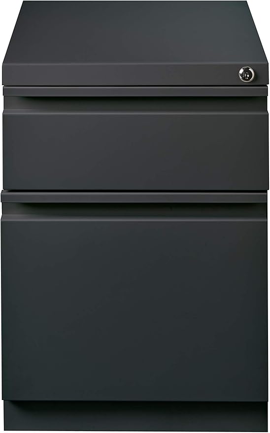 20 Inch Deep Metal Mobile Pedestal File 2 Drawer Box-File with Full Width Pull, for Home and Office, Holds Letter Width Hanging Folders, Charcoal