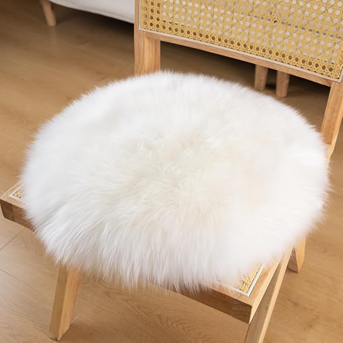 LLB Sheepskin Chair Pads - Office & Dining Room Chair Cushions (16.5" Round, Pack of 1), Ivory White