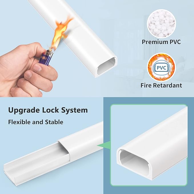 Cable Hider Raceway Kit, 68in (4X L17in) Wire Hiders for TV on Wall, Paintable Cord Cover Channel, Cord Hider for Wall Mounted TV in Home Office, 0.95in (W) x 0.47in (H), White