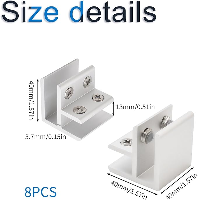 INCREWAY Glass Clamp, 8 Pieces Adjustable 90 Degrees Glass Clips Aluminum Alloy Glass Shelf Support Bracket, Glass to Glass Holder Connector for 10-12mm Thick Glass in Kitchen Balcony Guardrail