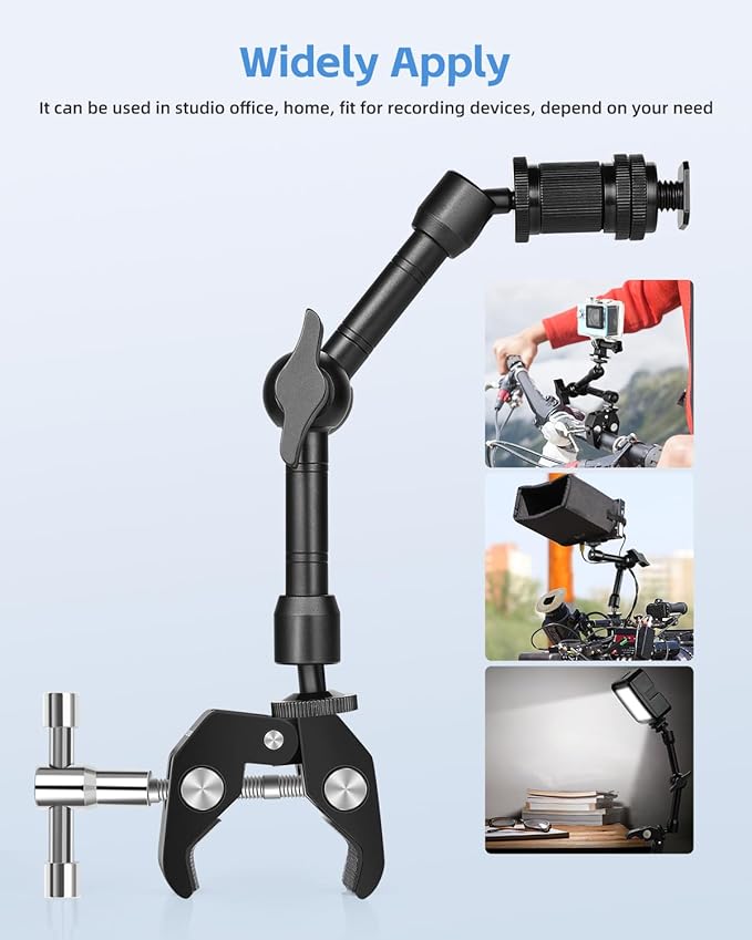 UTEBIT 9 inch Magic Arm with Super Clamp, 360° Ball Heads with 1/4" & 3/8" Threads Screws Articulating Magic Arm Camera Mount for Monitor, Flash, LED Light, Microphone, Camera Cage, Action Camera