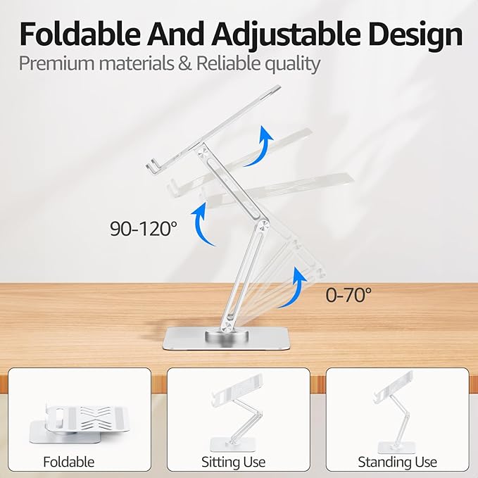 Urmust 360° Rotating Laptop Stand for Desk Adjustable Height, Ergonomic Laptop Riser Standing Desk Converter, MacBook Stand, Computer Lap top Riser Holder, Fits All Laptops 10-17"