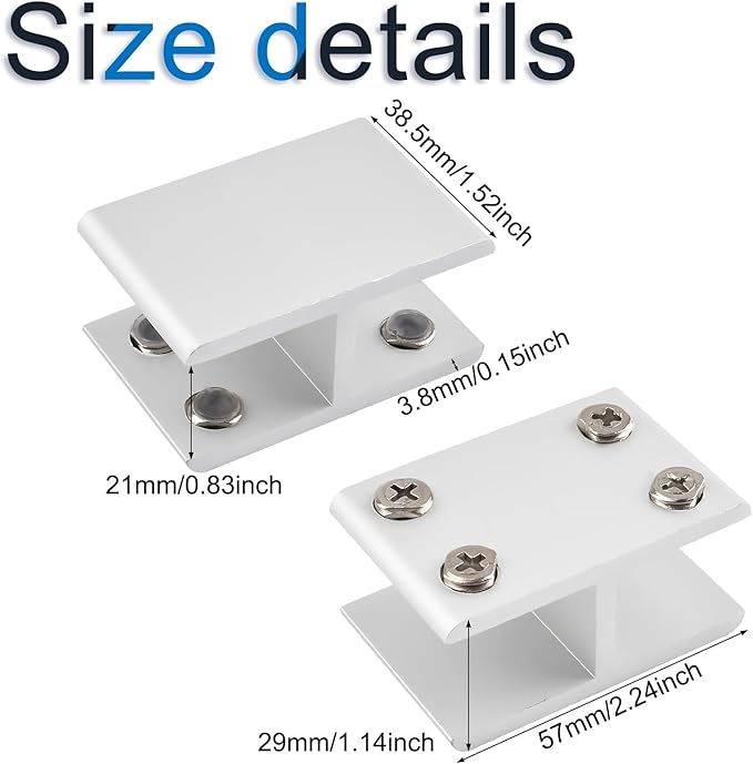 INCREWAY 4 Pack Adjustable Aluminum Alloy Glass Shelf Support Bracket, Double Side Clamp Holder for 15-20mm Thickness, 180 Degrees