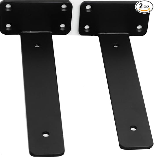 2 Pack - 12 inch Black Hidden L Shelf Bracket (1/5 Inch Thicked) Iron Floating Shelf Brackets Rustic Industrial Metal Brackets for Shelf Support