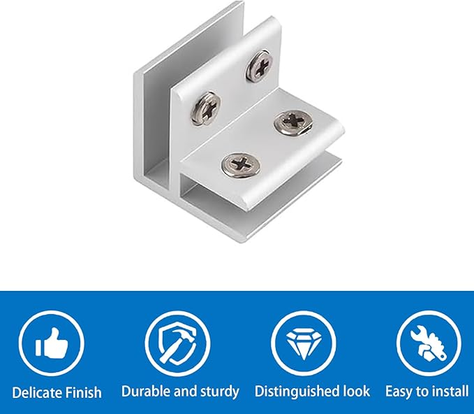 INCREWAY 2PCS Adjustable Glass Clips Kit 90 Degrees Adjustable Silver Square Glass Shelf Bracket Holder Bracket Clamp for Glass Fence Panel, Showcase, Wine Cabinet (5-8mm)