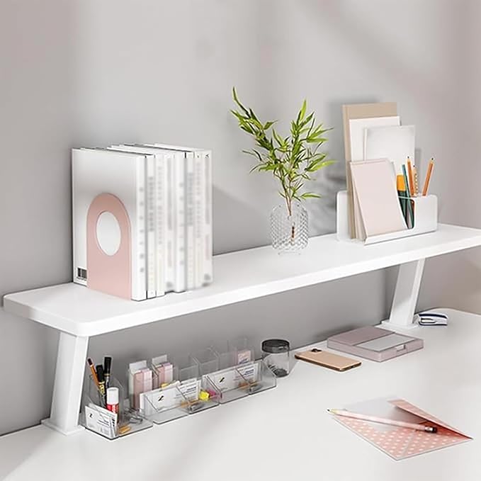 32x7.8 in Clamp on Desk Shelf, Adjustable Floating Desks Shelf Space Saving Desktop Extender Storage Organizer for Office, Dorm, Home Desk Organization, White