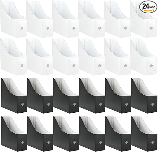 Limitliho 24 Pack Cardboard Magazine Holder, Magazine File Holder for Home, Office, Desk, 10.6'' H×10.2'' L ×3.5''W Magazine Storage Box (12 Pack White and 12 Pack Black)