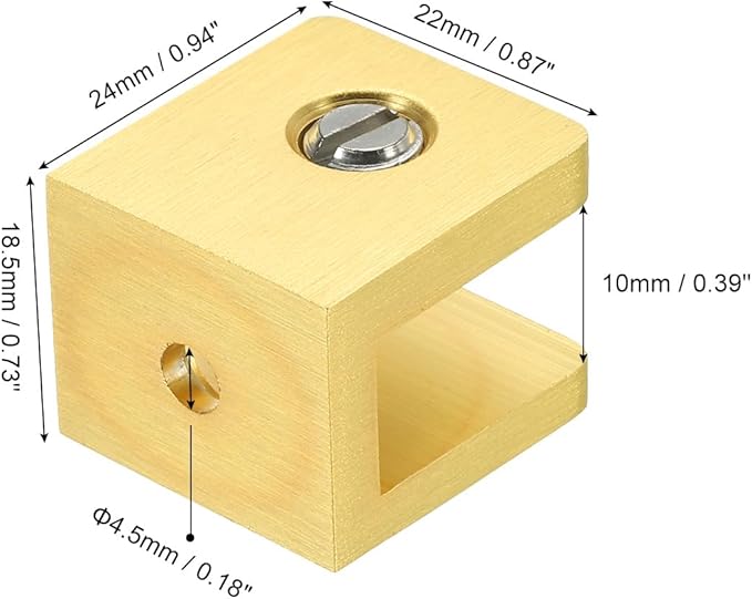 uxcell Glass Shelf Clamp, 2Pcs Brass Glass Clamp for 8-10mm Thick Glass, Adjustable Glass Shelf Bracket Support Holder, Gold
