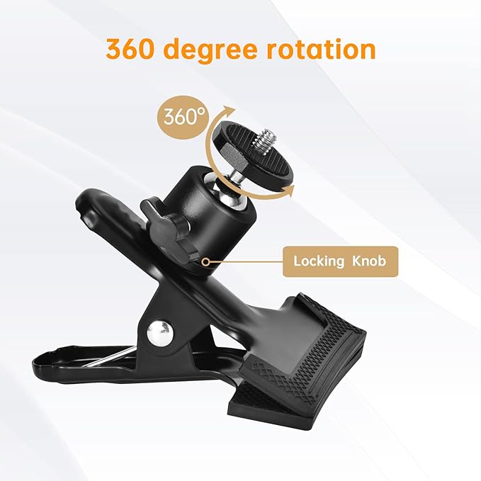 UTEBIT Heavy Duty Tripod Camera Mount Clip with 360 Swivel Mini Ballhead, Black Spring Clamp for DSLR Video Photoshoot Studio