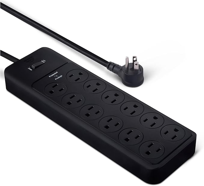 Amazon Basics 12-Outlet Surge Protector Power Strip, 4000 Joules, 8ft Extension Cord, Rectangle, for Home, Office, Gaming Room, Black