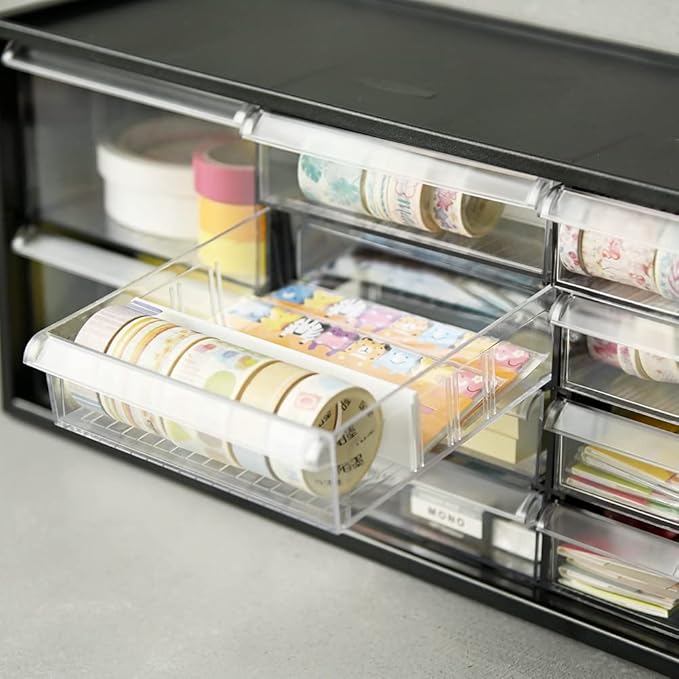 livinbox Plastic Desk Drawer Organizer w/10 Drawers, Clear Small Parts Storage w/Drawers, Arts, Craft, Medicine Vitamin, Teacher Toolbox, Stationary, Accessories, Dust-proof, Black A9-5244-BK