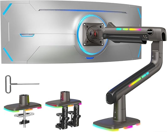HUANUO TitanLift Monitor Arm for Ultrawide Screens up to 49″, Heavy-Duty Single Mount Holds 44 lbs, Fully Adjustable Gaming Monitor Arm with C-Clamp & Grommet Base, Max VESA 100 x 100mm, RGB