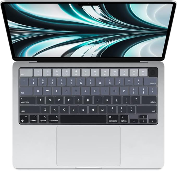 ProElife Keyboard Cover Skin for 2026-2022 MacBook Air 13.6 inch 15.3 inch M5 M4 M3 Chip U.S Enter Silicon Protector for MacBook Air 13'' 15'' M5 M4 M3 2026 2025 2024 2023 Accessory (Ombre Gray)