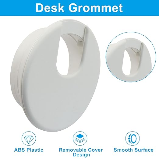 Piutouyar 4 Pcs 2 Inch White Desk Grommet, Plastic Cable Hole Cover Desk Wire Cord Organizer for Office Equipment, Computer Table