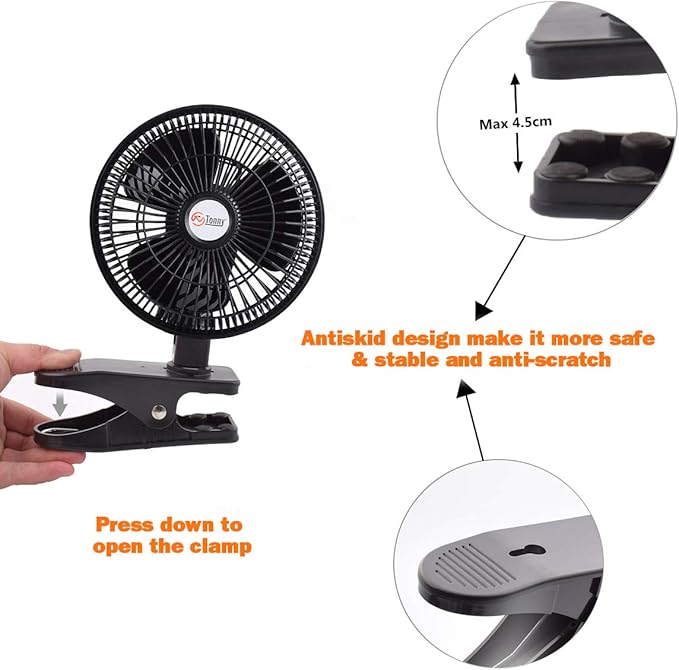 TN TONNY Convertible 6-Inch Desk & Clip on Fan Two Quiet Speeds, Household Table Clip on Fans AC Personal Desktop Fans with 6 Feet Cord, Ideal for The Home, Office, Dorm, Black