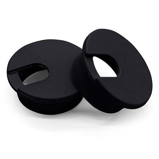 Litoexpe 2 Pcs Black Desk Cord Grommets 1-3/8 Inch, Plastic Grommet Cable Hole Cover for Office Equipment, Computer Desk Wires