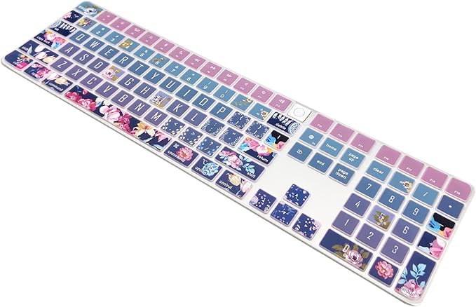 Keyboard Cover Skin for 2021 New Apple iMac Magic Keyboard (Model: A2520) with Numeric Keypad and Touch ID, Cute Printing Silicone Keyboard Protector, Red Flower