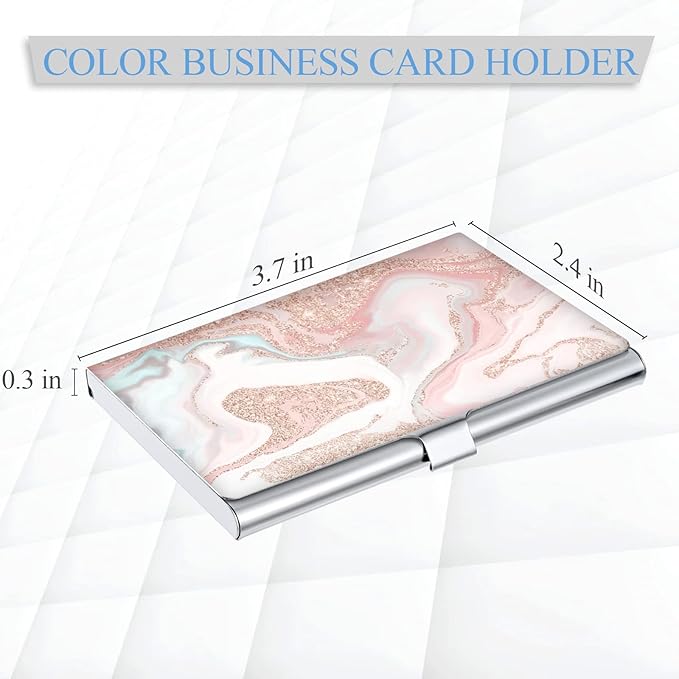 Business Card Holder，Color Printing Men's and Women's Business Card Case，Ultra-Thin Metal Business Card Organizer，Carry-on Pocket Wallet Business Card Holder,Pink Quicksand