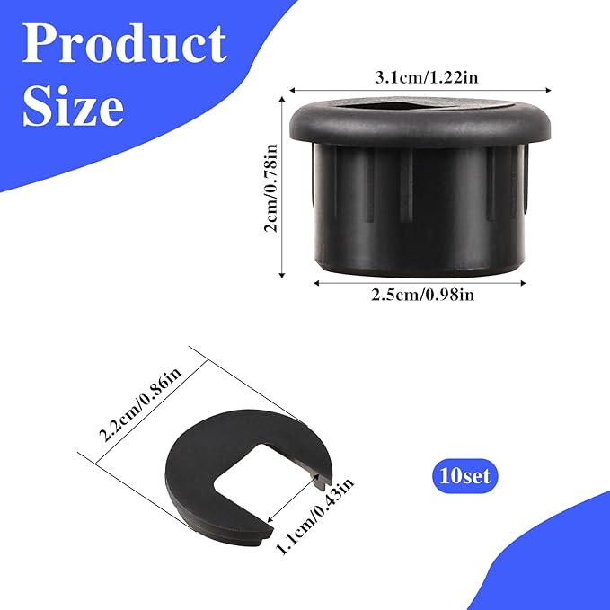 10 Packs Black Desk Grommet, 1 Inch Plastic Desk Cable Wire Grommet Hole Cover Desk Cord Hole Cover for Office PC Desk Cable Cord Organizer (25mm)