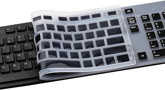 Keyboard Cover for Dell KM636 Wireless Keyboard & Dell KB216 Wired Keyboard & Dell Optiplex 5250 3050 3240 5460 7450 7050 & Dell Inspiron AIO 3475/3477/3670 All-in one Desktop Keyboard Skin-Black
