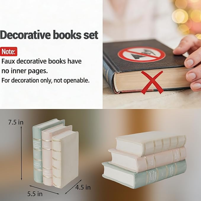 Decorative Bookends Coffee Table Books - Resin Fake Book Shelf Decor Home Decor Bookends Decorative Faux Book for Living Room Bedroom Bookshelf Office Gift 5.5 x 4.5 x 7.5 Inch DiliComing
