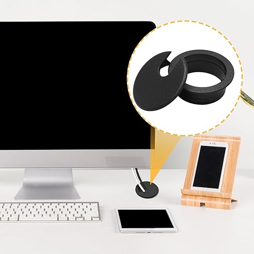 1-1/2 Inch (38mm) Black Desk Grommet, Plastic Cable Hole Cover Computer Table Cord Wire Organizer, Desktop Cord Management for Home Office/TV Stands Tabletops (6 Pack)