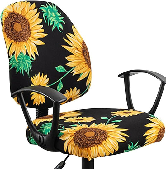 VIOKKO Office Chair Cover Stretchable Computer Desk Chair Seat Covers 2 Piece Waterproof Swivel Chair Protective Slipcover (Sunflower)