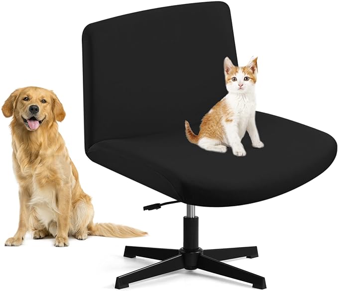Fuloon Criss Cross Chair Cover, Waterproof, Stretchable, Solid, Suited for Armless/Office/Desk/Mid Back Wide Seat/Computer/Task/Vanity/Accent Chair (Black)