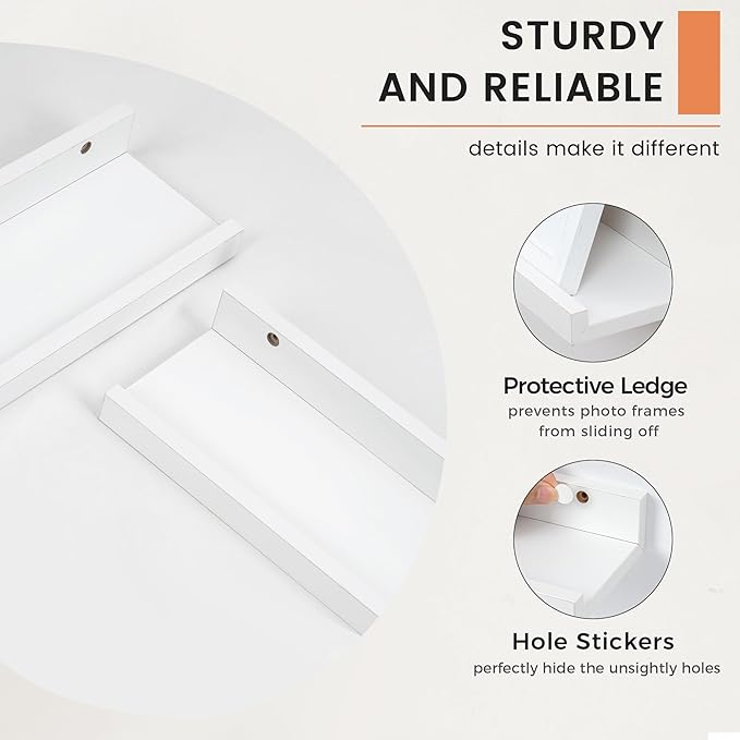FLYJOE Picture Ledge Shelf, Floating Shelves Set of 2, 48 Inches Long Large Nursery Book Shelves for Toys Storage, Kids Bookshelf Wall Mounted for Living Room Bedroom Decor Books Photo Frames, White