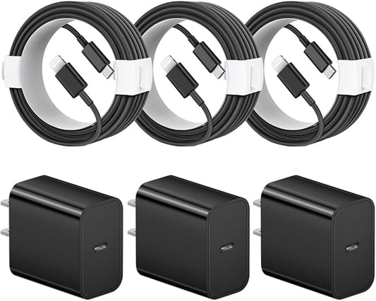 iPhone 14 13 12 11 Charger Fast Charging iPhone Fast Charger 3-Pack 20W iPad Chargers 6FT C Chargers Fast Charging Cord Whit iPhone 14/14 Max/13 Pro/13/12 Mini/12 Pro Max/11 Max/Xs and iPad(Black)