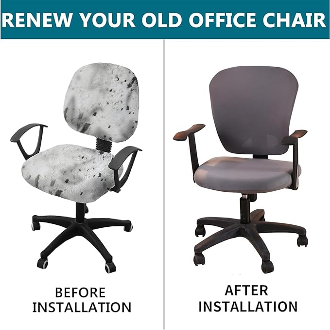Office Computer Chair Cover Stretch Universal Jacquard Seat Slipcover 2 Piece for Desk Rotating Armless Chair, Removable Washable Anti-dust Chair (Grey)