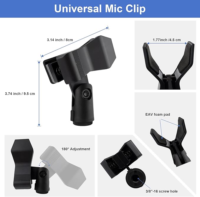 Mippko Desk Microphone Mic Stand, Adjustable Height Table Microphone Stand with Universal and Shock Mount Mic Clip, one 3/8"-16 Female to 5/8"-27 Male Adapter for Blue Yeti/BlueSnowball/SoloCast