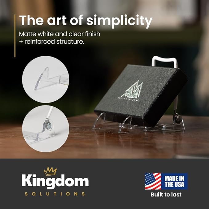 KINGDOM SOLUTIONS MADE IN USA 48-Pack Adjustable Acrylic Easels - Plate Stand - Sturdy Book Stand for Art, Pictures, Plates, Frames - Unique on the Market