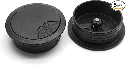 5Pcs 2-3/8" / 60mm Computer Desk Grommet, Plastic Round Desk Grommet Hole Wire Cover Organizer, Black