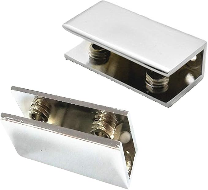 XMHF Stainless Steel Rectangle Adjustable Clip Clamp Silver Tone Bracket Holder for 6-10mm Thickness Glass Pack of 8