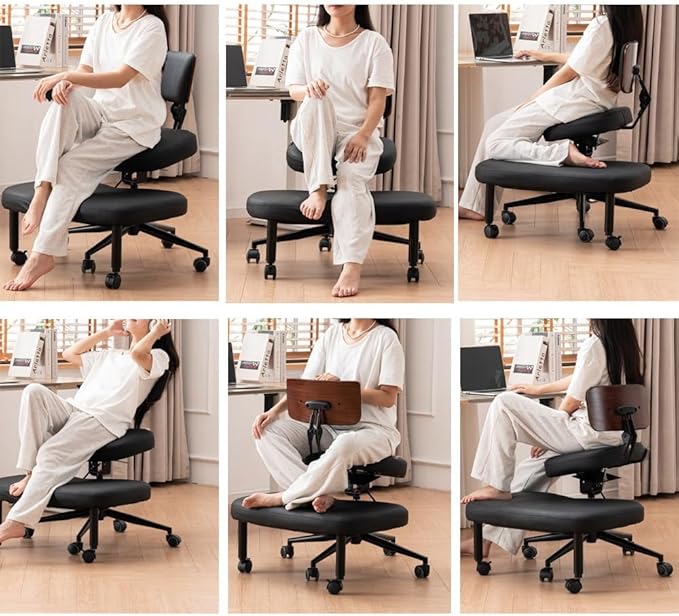 Cross Legged Chair with Wheels,Kneeling Desk Chair Ergonomic for Home and Office, Seat Angle Adjustable, Black
