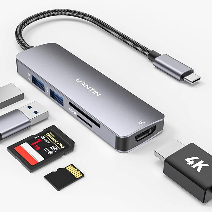 UANTIN USB C Hub Multiport Adapter with 4K HDMI Dongle, SD/TF Card Reader, 2 USB-A 3.0, 5 in 1 USBC Hub for MacBook Mac Pro/Air, Dell, HP, ASUS, Acer and Other Type C Laptops