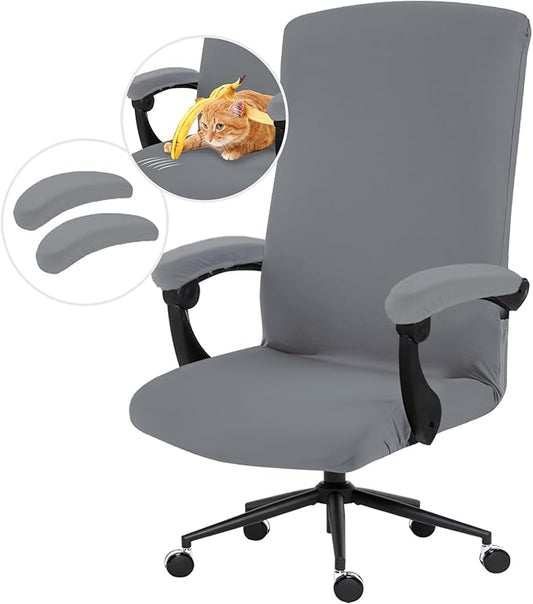 DIVA EN CAMINO DEC Stretch Computer Office Chair Cover with Armrest Covers Durable Zipper Universal Washable Removable Spandex Rotating Boss Chair Slipcovers Anti-dust Chair Seat Protector, Mid Gray