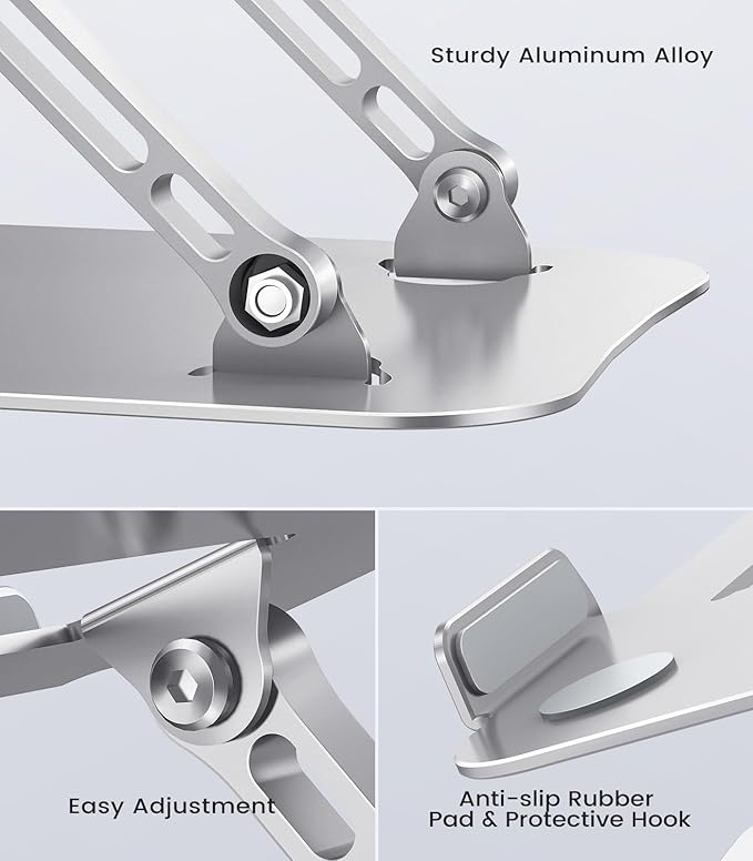 Orlian Laptop Stand Adjustable Computer Stand Sturdy Aluminum Laptop Stand for Desk Foldable Laptop Holder Portable Riser for 11–16-inch Laptop Notebook Tablet and More, Silver