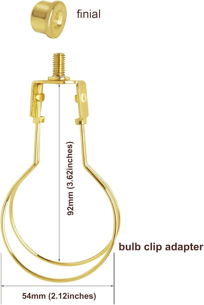 GY & CK® Clip on Lampshade Adapter Light Bulb Clip Adapter, Clip On Light Bulb Adapter with Finial Set DIY Lighting Accessories Brass (2 PACK)