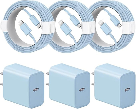 iPhone 14 13 12 11 Charger Fast Charging iPhone Fast Charger 3-Pack 20W iPad Chargers 6FT C Chargers Fast Charging Cord Whit iPhone 14/14 Max/13 Pro/13/12 Mini/12 Pro Max/11 Max/Xs and iPad (Blue)