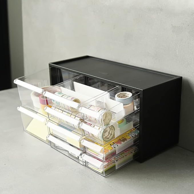 livinbox Plastic Desk Drawer Organizer w/10 Drawers, Clear Small Parts Storage w/Drawers, Arts, Craft, Medicine Vitamin, Teacher Toolbox, Stationary, Accessories, Dust-proof, Black A9-5244-BK