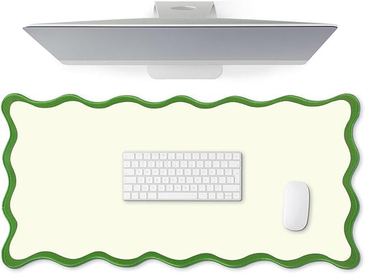 Hahafelt Scalloped Desk Mat Large Scalloped Piping Cute Desk Mat Aesthetic Preppy Table Pad Large Nonslip Pad with Edge Stitching Waterproof Gaming(Green,31.5 x 15.8 Inches)