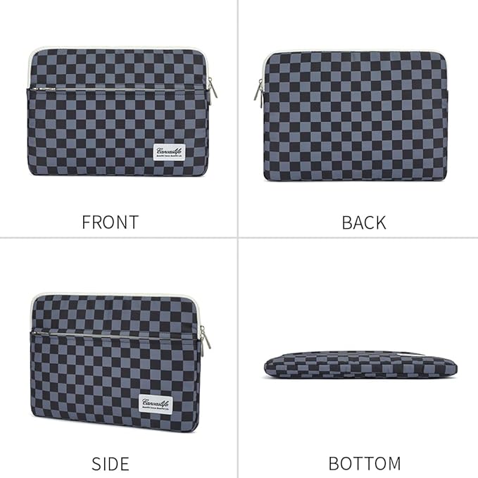 Canvaslife Black Checker Pattern 13 inch Canvas Laptop Sleeve with Pocket 13 inch 13.3 inch Laptop 13 case13 Sleever