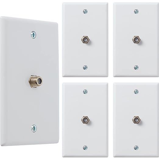 Newhouse Hardware 2.75 x 4.5 in. 1-Port TV Cable Wall Plate with F-Connector for Coaxial Cable, 5-Pack TVP-WH-05