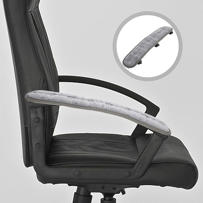 Garneck 2 Pack Office Chair Armrest Pads with Elastic Strap: Non-Slip Plush Gaming Chair Arm Covers Grey Soft Forearms Support Cushions for Desk Computer & Wheelchair