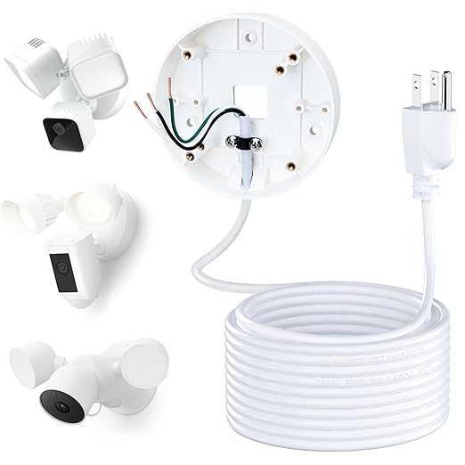 Power Cable and Plug-in Mount for Floodlight Cams Compatible with Floodlight Cam Wired Pro/Plus, Blink Wired Floodlight Camera, Electrical Box with 20ft Weatherproof Cable -(2in1 Mount and Cord Set)