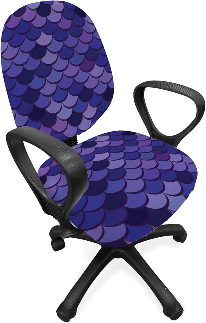Ambesonne Mermaid Tail Office Chair Slipcover, Japanese Folk Inspired Cartoonish Squama Scales in Purple Color Palette, Protective Stretch Decorative Fabric Cover, Standard Size, Purple